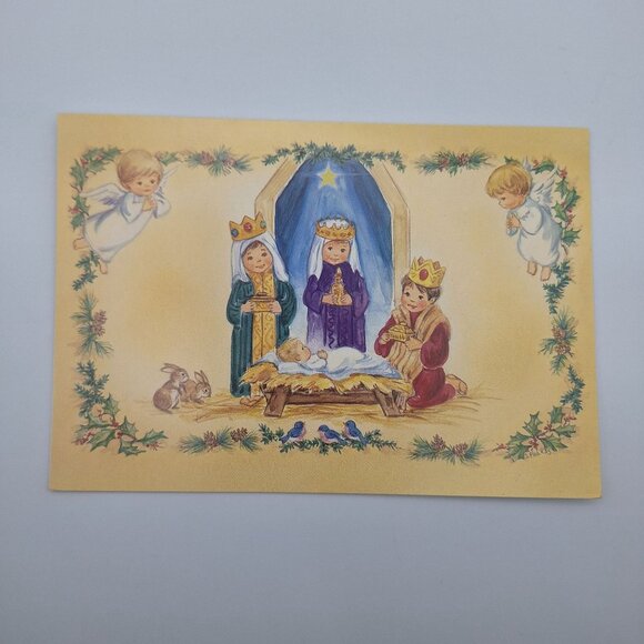 Vintage Religious Christmas Cards Set Of 3 Illustrated Nativity Scenes Blank 90s - Picture 2 of 8